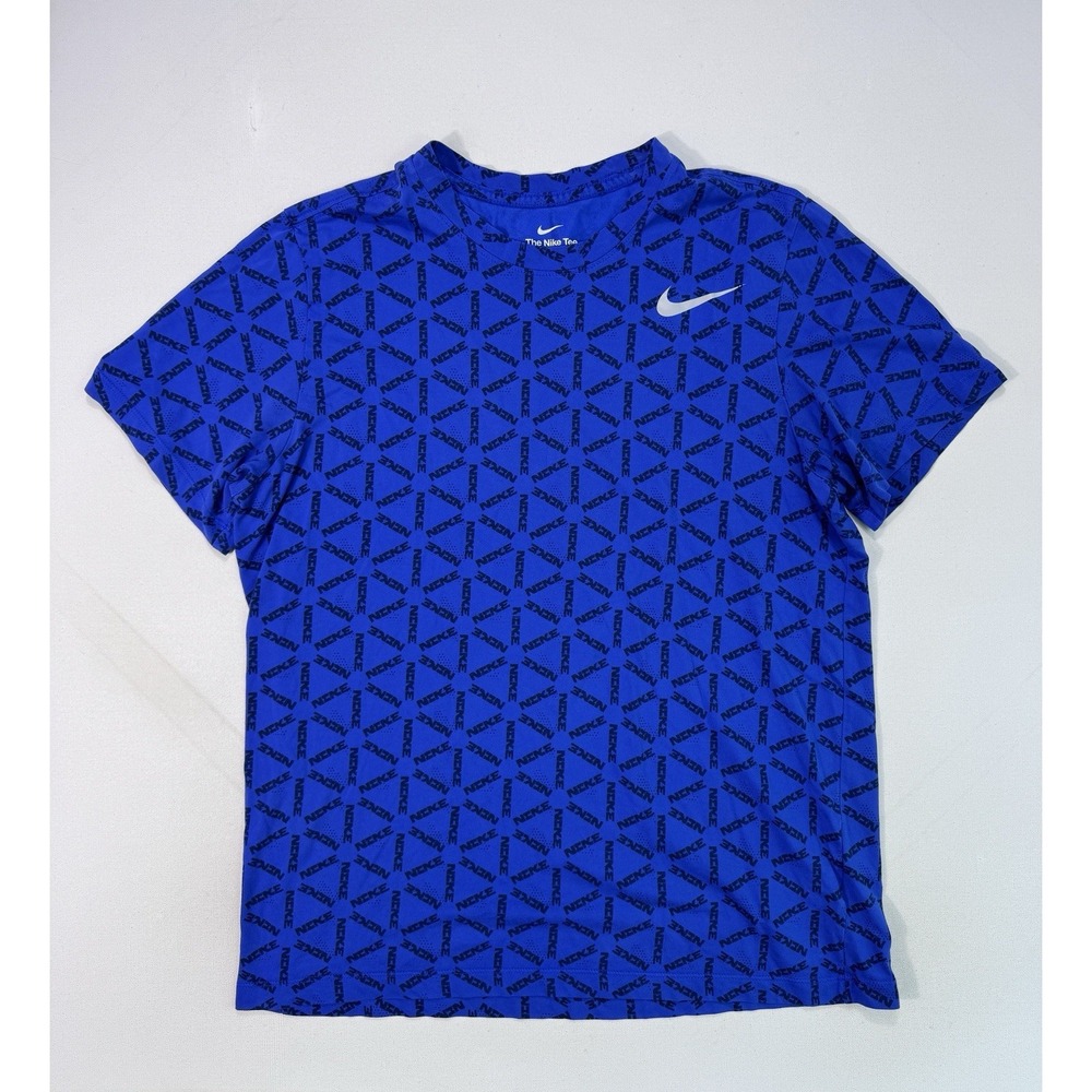 Nike Dri-FIT Men Large Blue Monogram Print Workout T-Shirt DJ5250-480 Gym Tee